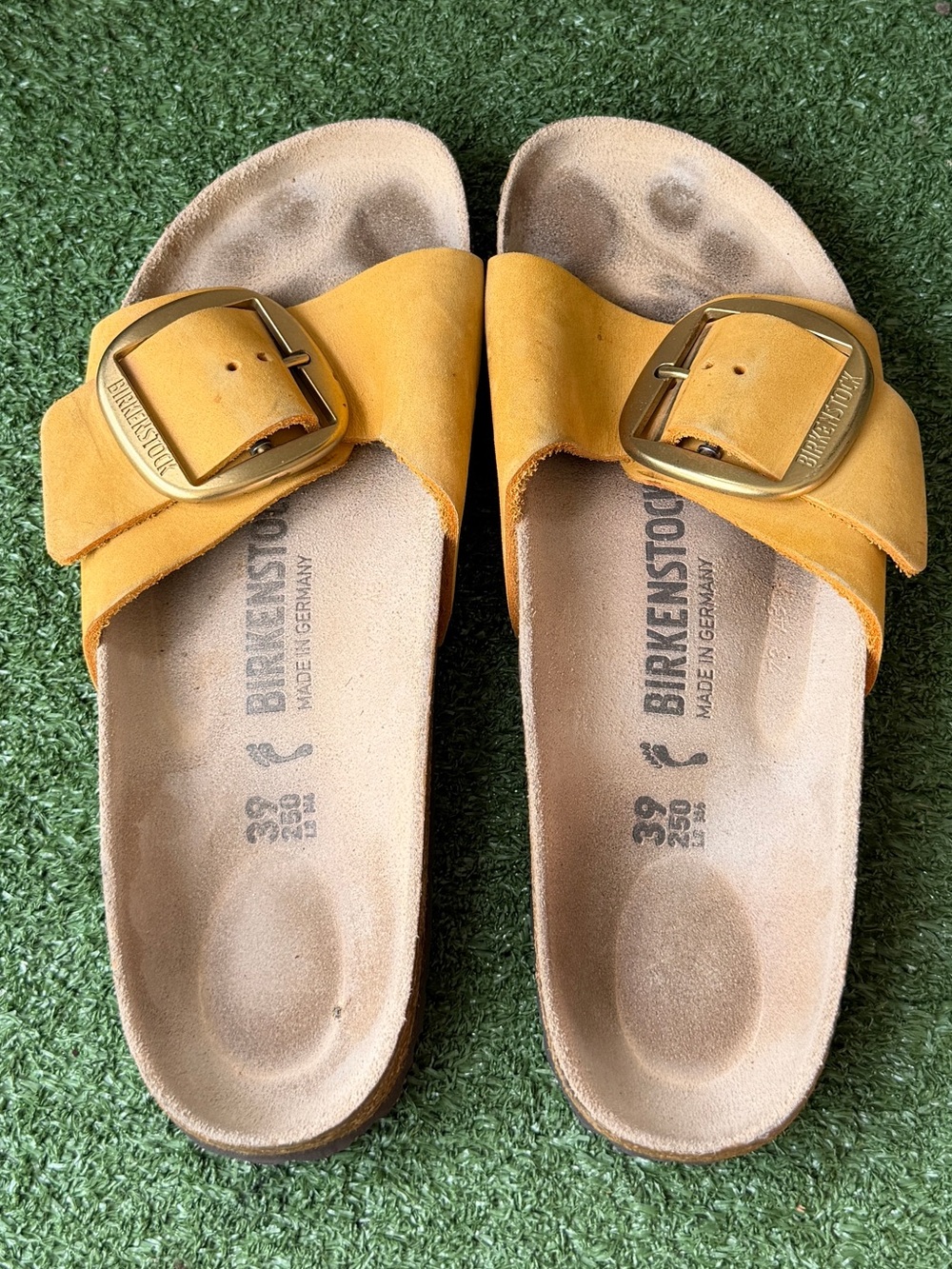 Birkenstock Madrid Big Buckle Vibrant Mustard Nubuck Leather Women's Sandals